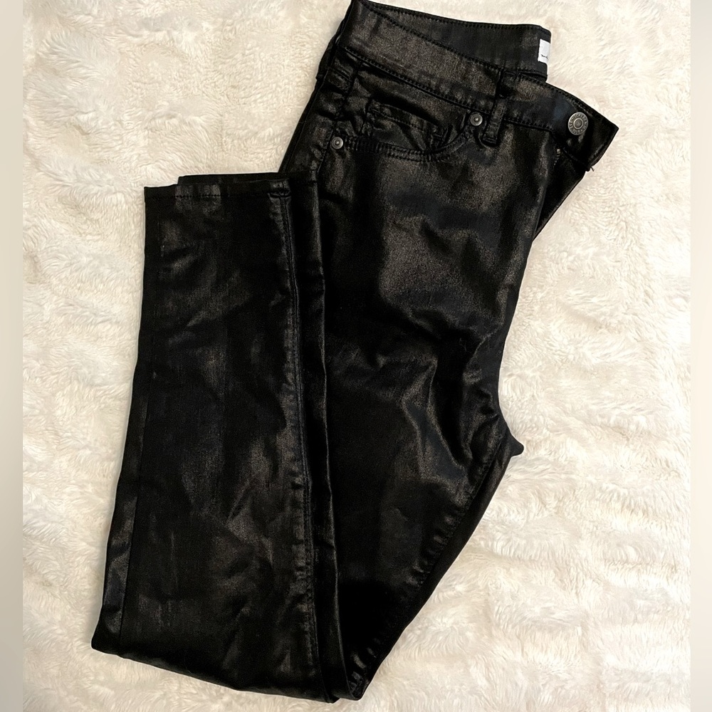 Loft “The Skinny” Leather-Look Black Denim. Sz 2